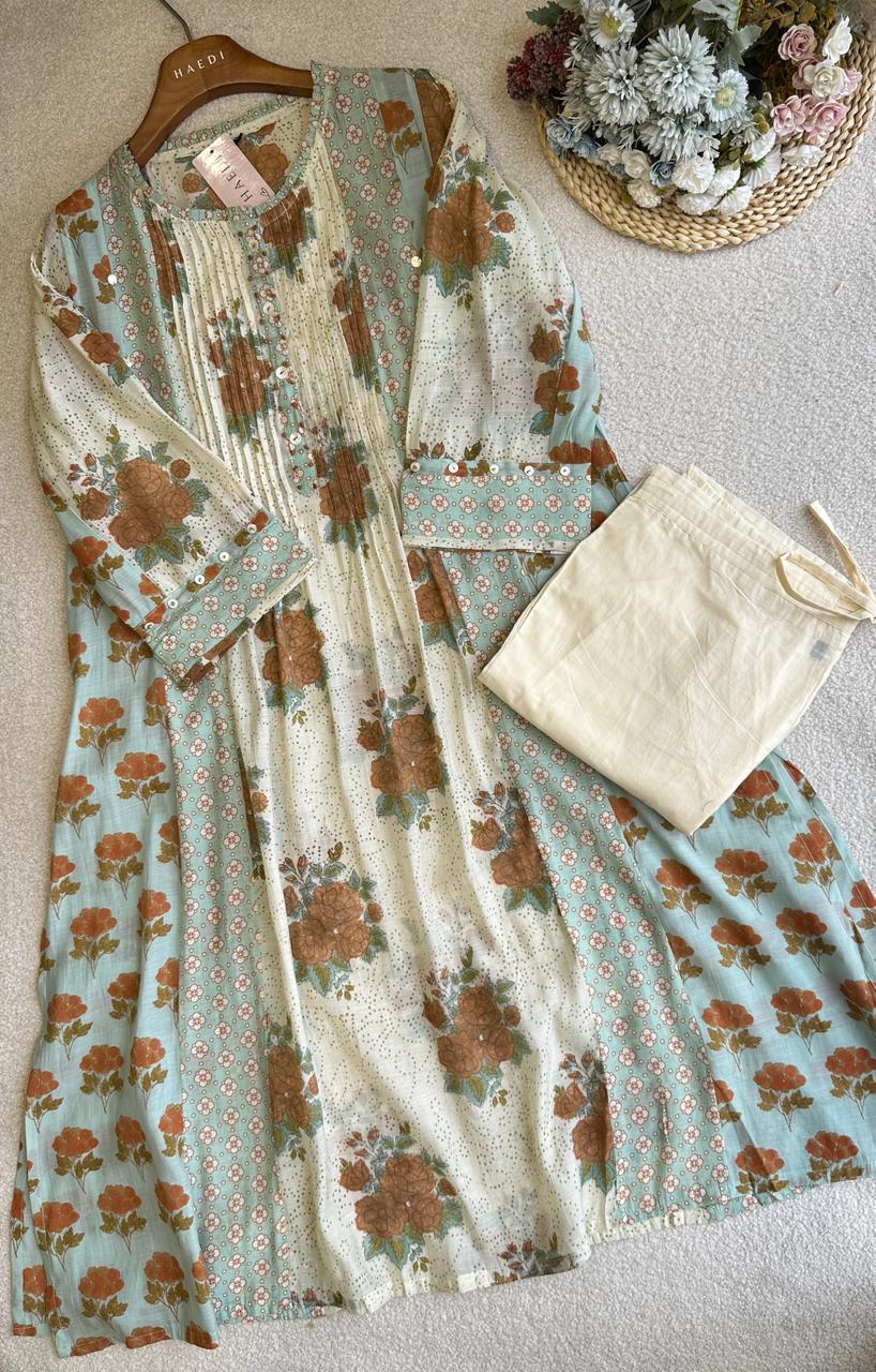 19345 mulchanderi kurta pant set