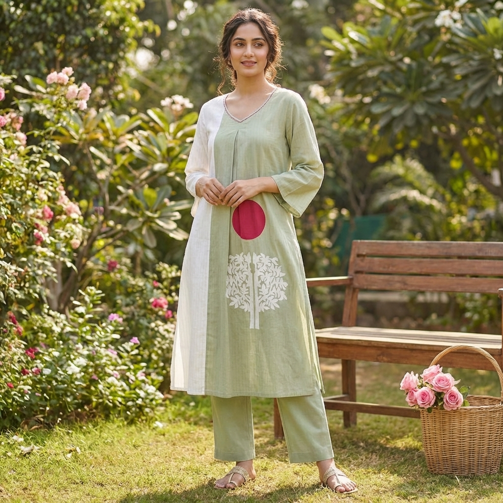 19520 Beautiful cotton kurta pant set